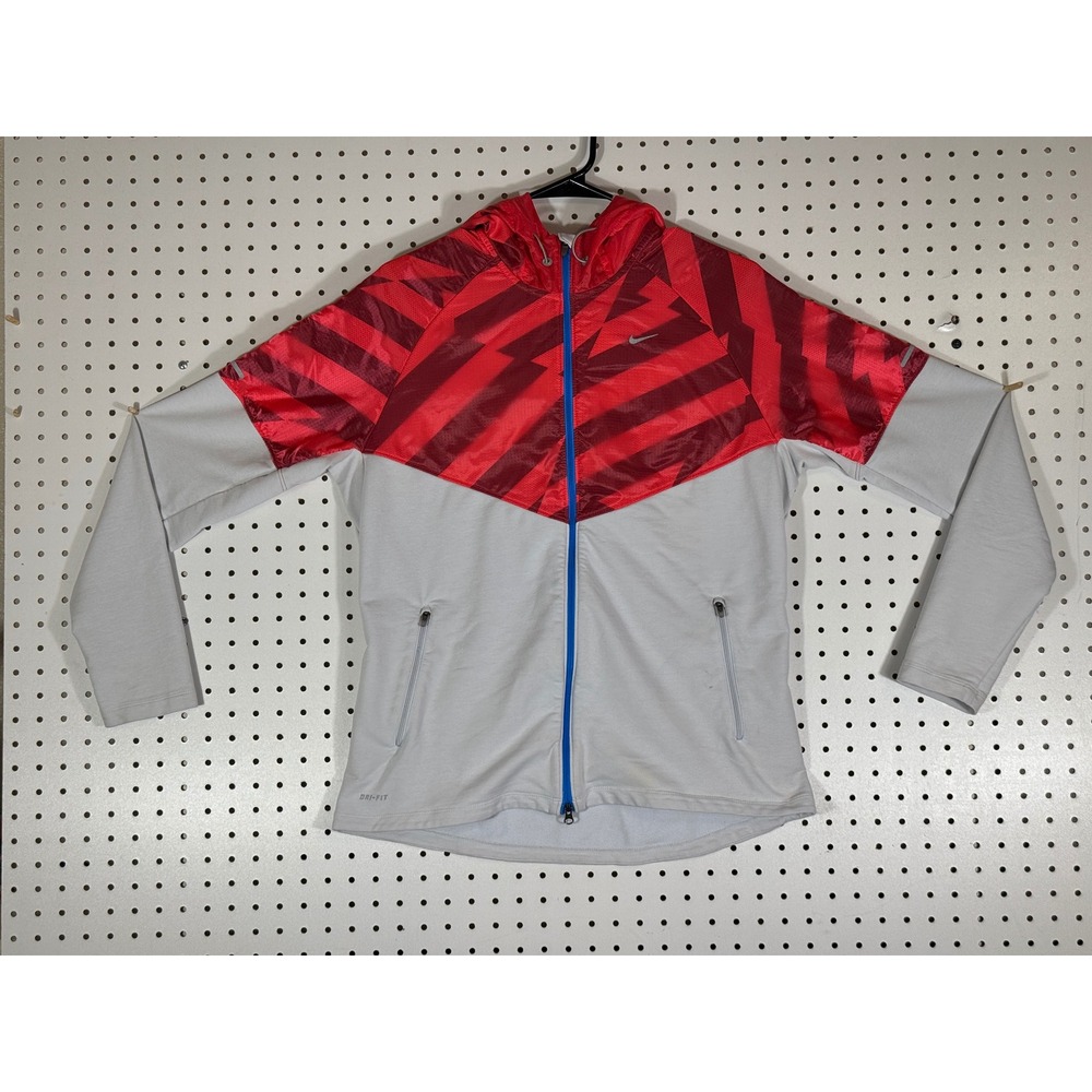 Nike Dri-FIT Windrunner Hooded Jacket Red Gray Blue Full Zip 425091-043 Mens L